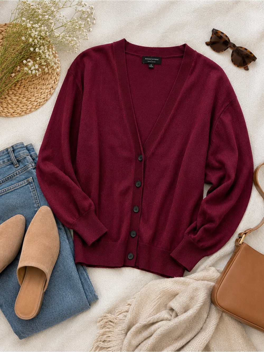 Banana Republic Forever Cardigan Sweater Burgundy Cotton Blend Button Front S